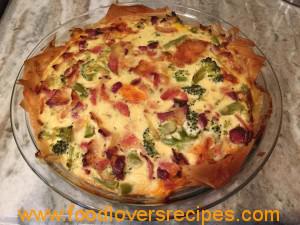 Camembert, Blue Cheese, Asparagus, Broccoli and Bacon Quiche