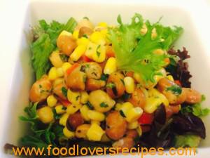 Chickpea, fava bean and corn salad