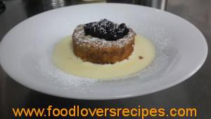 Pain au chocolat, berry compote and crème anglaise
