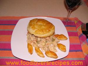 Deconstructed chicken, mushroom and veggie pie