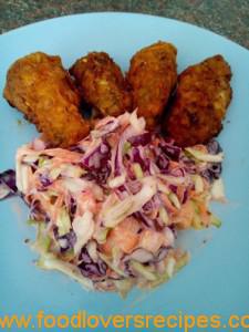 chicken wings and coleslaw
