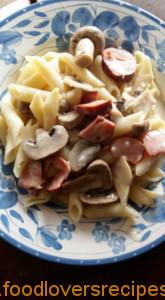 Andys Quick Penne with Fiery Garlic, Mushroom and Chorizo Cream